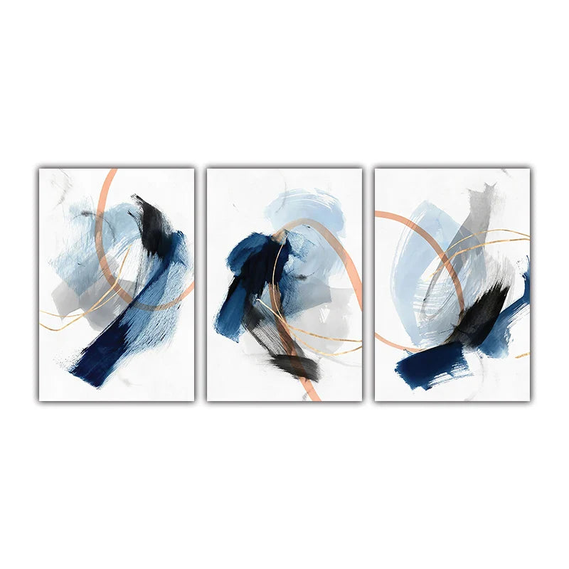 Modern Abstract Broad Stroke Wall Art Fine Art Canvas Prints Blue Beige With Hints Of Orange Golden Nordic Pictures For Living Room Decor | Bowlift