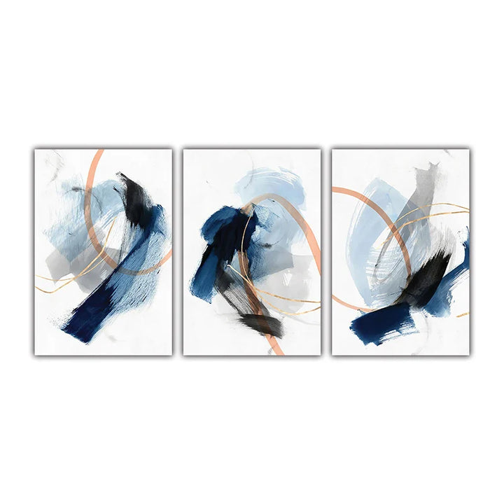 Modern Abstract Broad Stroke Wall Art Fine Art Canvas Prints Blue Beige With Hints Of Orange Golden Nordic Pictures For Living Room Decor | Bowlift