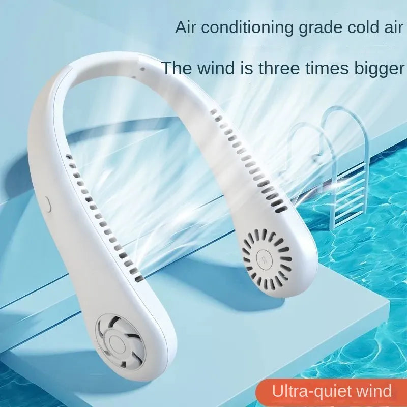 Stay Cool Anywhere with 1PC New Mini Neck Portable Bladeless Hanging Neck Fan - Long Battery Life, Rechargeable, 3-Speed Air Cooler for Summer Sports | Bowlift