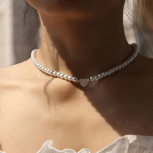 BowLift | Classy Pearl Heart Choker Necklace