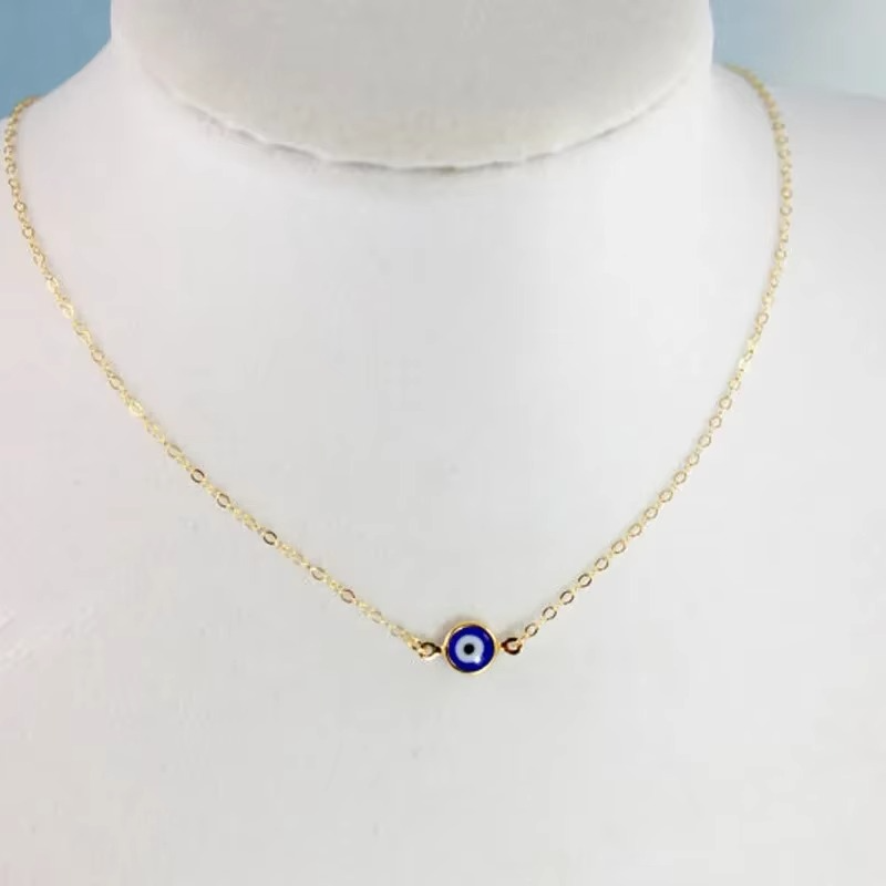 BowLift | Blue Evil Eye Clavicle Necklace in Stainless Steel