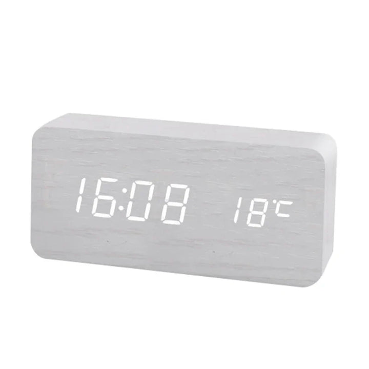 Minimalist LED wooden clock with temperature display, wireless charging function and digital time display – Ideal for bedroom and office | Bowlift