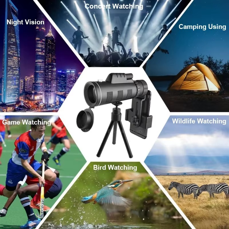 BowLift | 40x60 HD Monocular Telescope with Smartphone Holder and Tripod for Outdoor and Camping