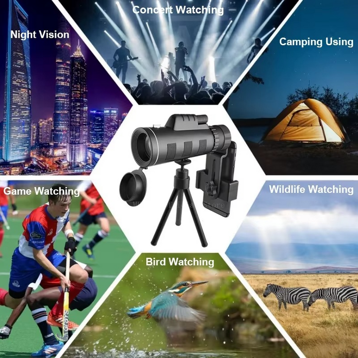 BowLift | 40x60 HD Monocular Telescope with Smartphone Holder and Tripod for Outdoor and Camping