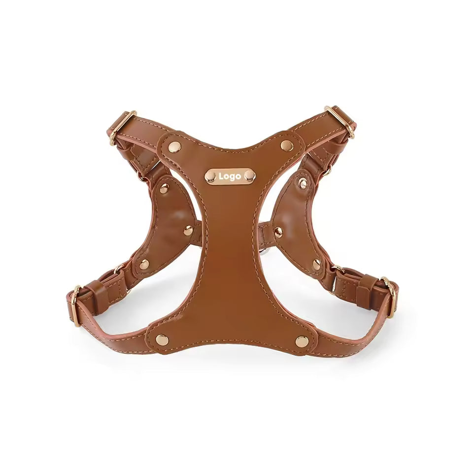 Adjustable Leather Dog Harness with Custom Engraving Bowlift