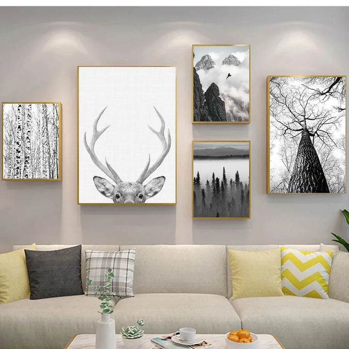 Northern Wilderness Eagle Deer Landscape Wall Art Fine Art Canvas Prints Pictures For Living Room Dining Room Nordic Home Decor | Bowlift