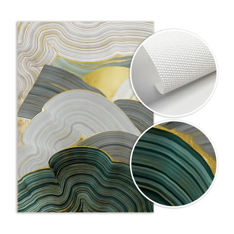 Green Beige Gray Flowing Swirls Abstract Wall Art Fine Art Canvas Prints Pictures For Modern Apartment Dining Room Living Room Art Decor | Bowlift
