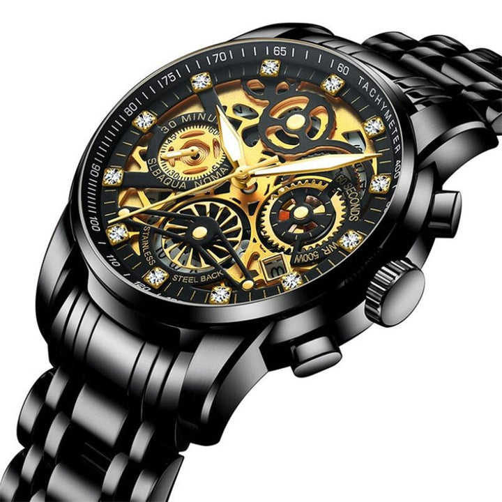 SkeletonWatch - Stijlvol Herenhorloge met Zwart Design Bowlift