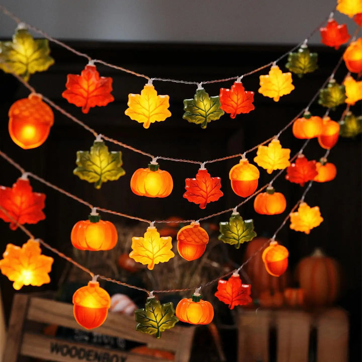 BowLift | GlowHarvest Halloween String Lights | LED Pumpkin & Maple Leaves | 1.5m / 3m | Warm White