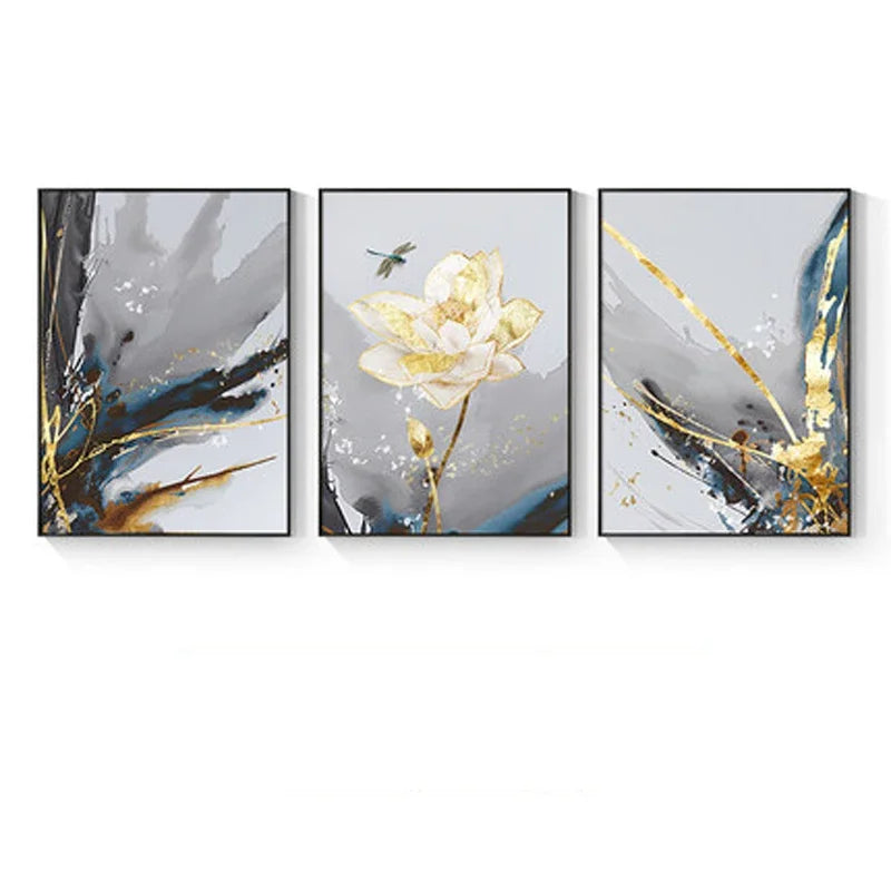 Modern Abstract Floral Wall Art Fine Art Canvas Prints Blue Gray Botanical Pictures For Living Room Bedroom Wall Art Decor | Bowlift