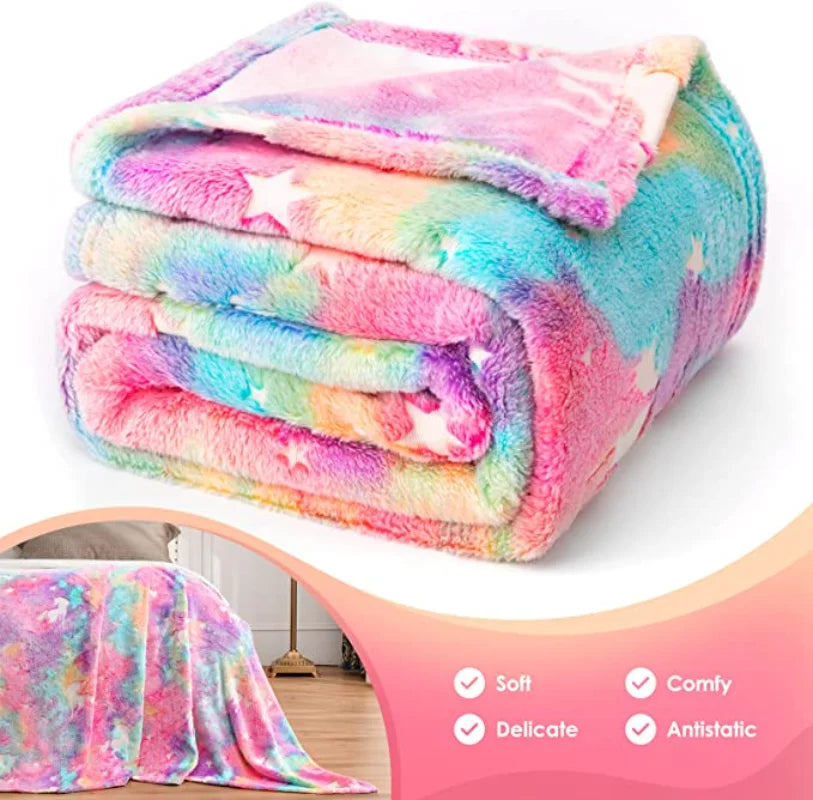 BowLift | StellaLumi | Glowing Unicorn Blanket | Cozy & Magical | Glow-in-the-Dark Stars & Hearts | Gift for Kids & Adults