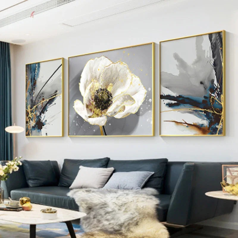 Modern Abstract Floral Wall Art Fine Art Canvas Prints Blue Gray Botanical Pictures For Living Room Bedroom Wall Art Decor | Bowlift
