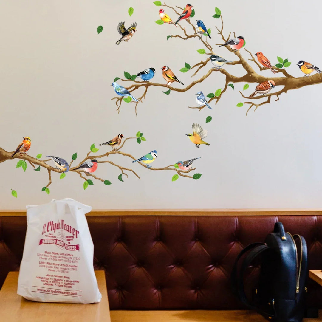 BowLift | Yunavi Wall Sticker Set Bird & Leaves in Vintage Style | 3D Effect | 4-piece | PVC | 25x35 cm per sheet