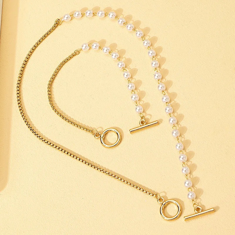 BowLift | Chain & Pearl Circle Clasp Bracelet and Necklace Set