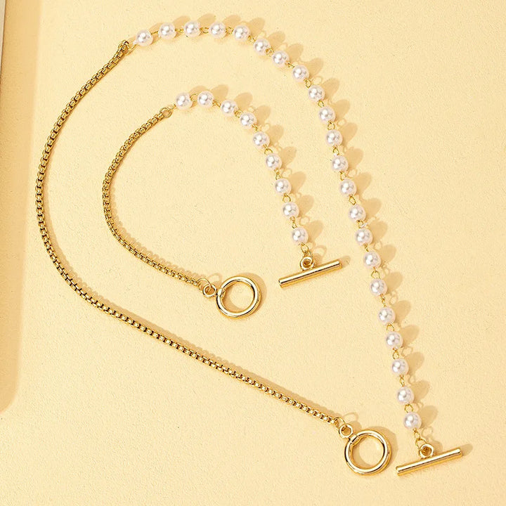 BowLift | Chain & Pearl Circle Clasp Bracelet and Necklace Set