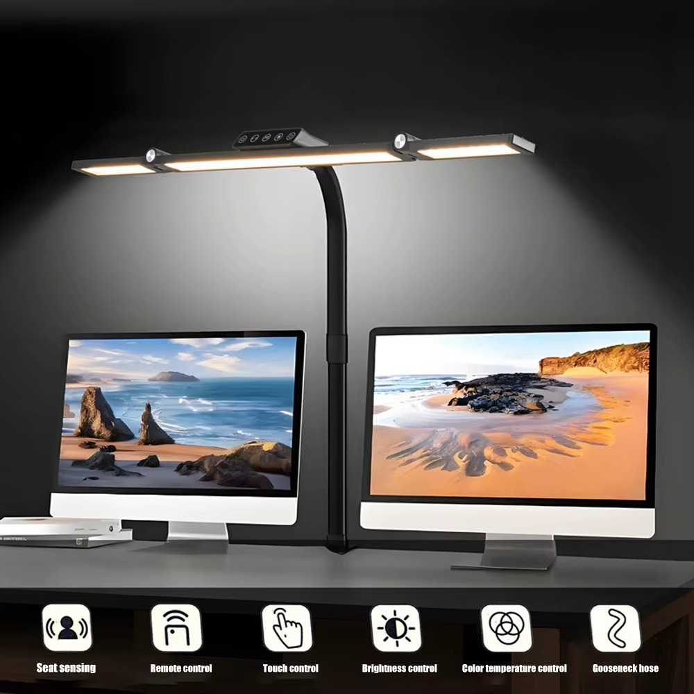 BowLift | 24W Triple Head LED Desk Lamp with Clamp and Auto Dimming for Office and Home
