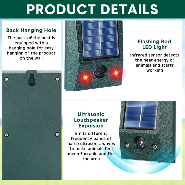 BowLift | SolarGuardix Ultrasonic Bird Repeller Solar | With LED & Motion Sensor | Waterproof IP58 | 600 m² Coverage