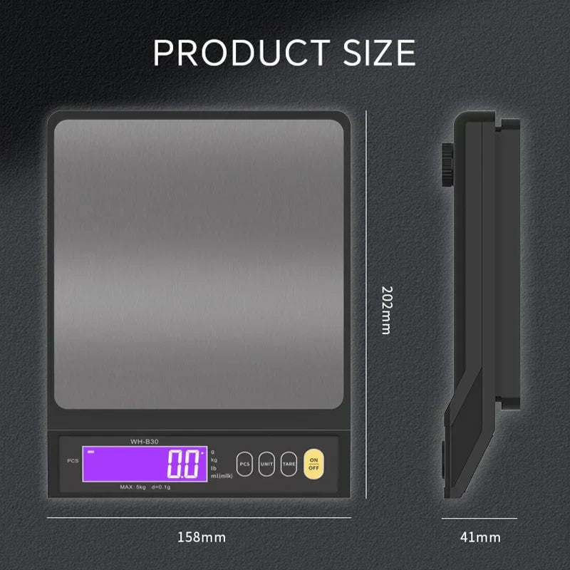 BowLift | 5 kg/0.1 g and 10 kg/1 g digital electronic kitchen scale, LCD display, fully waterproof stainless steel weighing tool for baking