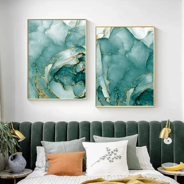 Modern Abstract Aqua Liquid Marble Prints Wall Art Fine Art Canvas Prints Pictures For Living Room Dining Room Home Office Decor | Bowlift