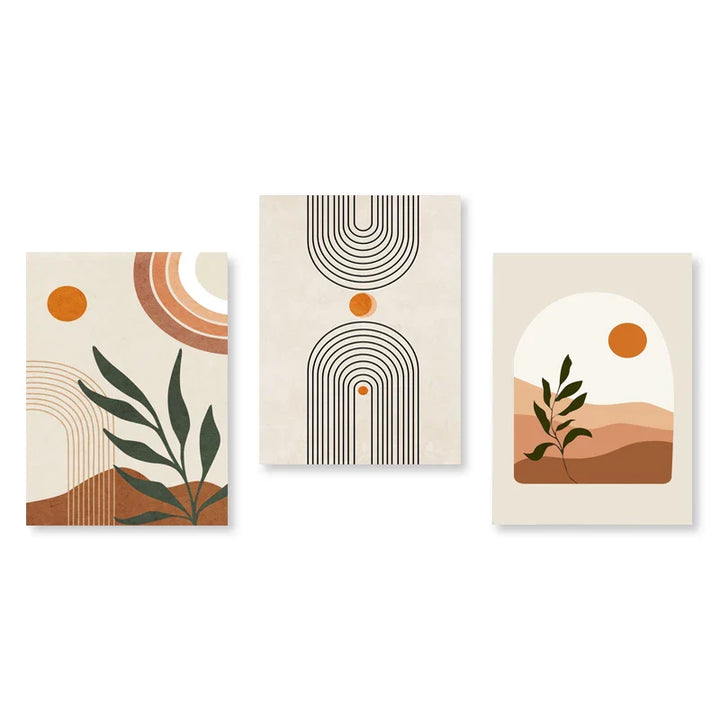 Set of 3Pcs Modern Abstract Bohemian Minimalist Geometric Wall Art Fine Art Canvas Prints Posters Pictures For Living Room Decor | Bowlift