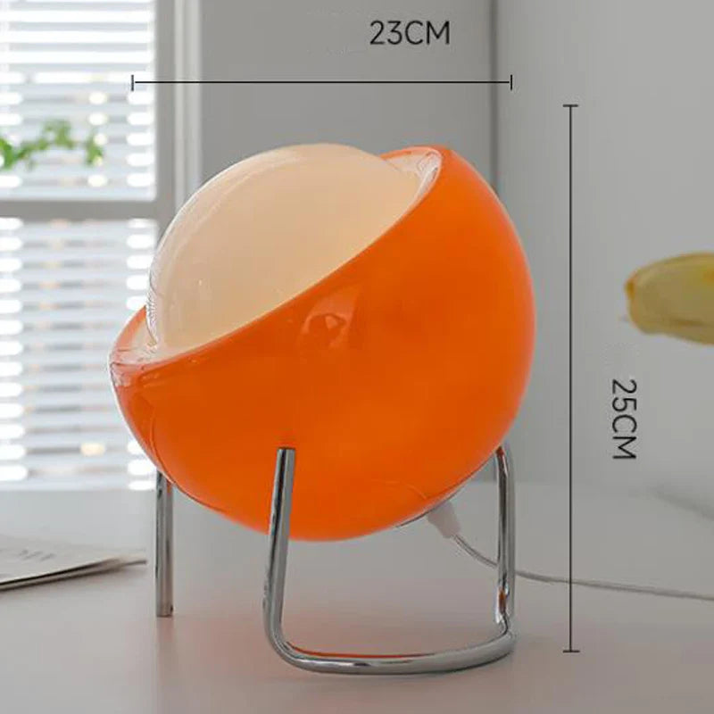 BowLift | Aurivio Table Lamp | Glass & Stainless Steel | Retro-Nordic Design | LED Night Light Beige/Orange | Ø21×H25 cm