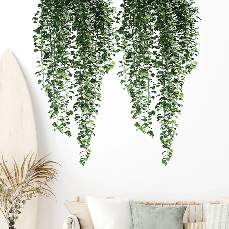 Realistic Green Vines Wall Decal 54x105cm Green Leaves Wall Sticker Removable Peel and Stick PVC Vinyl Wall Mural For Creative DIY Home Decor | Bowlift