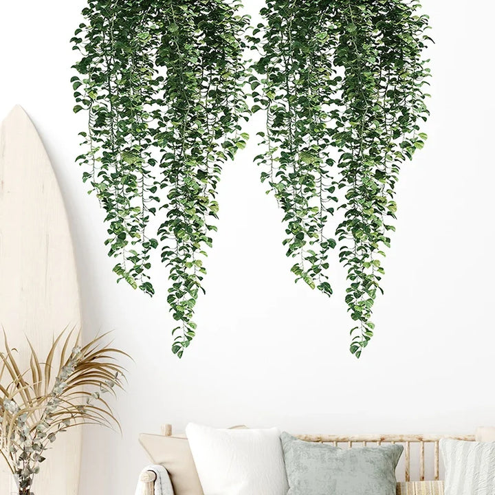 Realistic Green Vines Wall Decal 54x105cm Green Leaves Wall Sticker Removable Peel and Stick PVC Vinyl Wall Mural For Creative DIY Home Decor | Bowlift