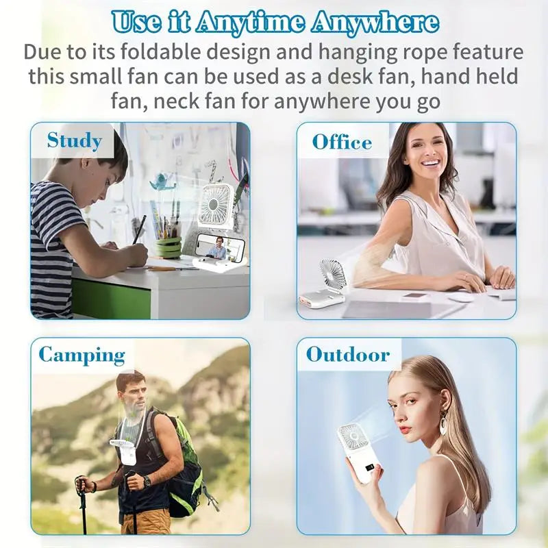 BowLift | Airlio Foldable USB Fan 3000mAh | 4-Level Air Cooler | Hand, Table & Neck Fan | Power Bank Function | 180° Rotatable