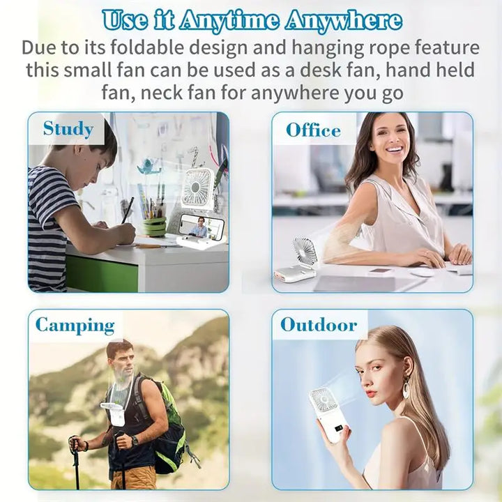 BowLift | Airlio Foldable USB Fan 3000mAh | 4-Level Air Cooler | Hand, Table & Neck Fan | Power Bank Function | 180° Rotatable