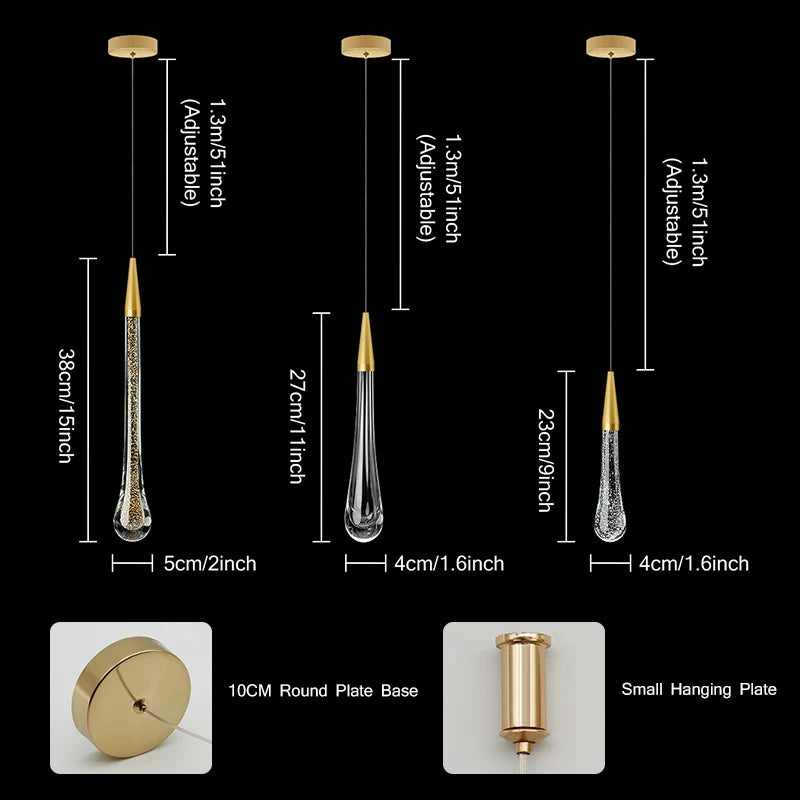 BowLift | Crystal LED Pendant Lights: Perfect for Bedrooms, Dining Rooms, Bar - Water Droplet Chandelier, Stair Lamp for Interior Decoration