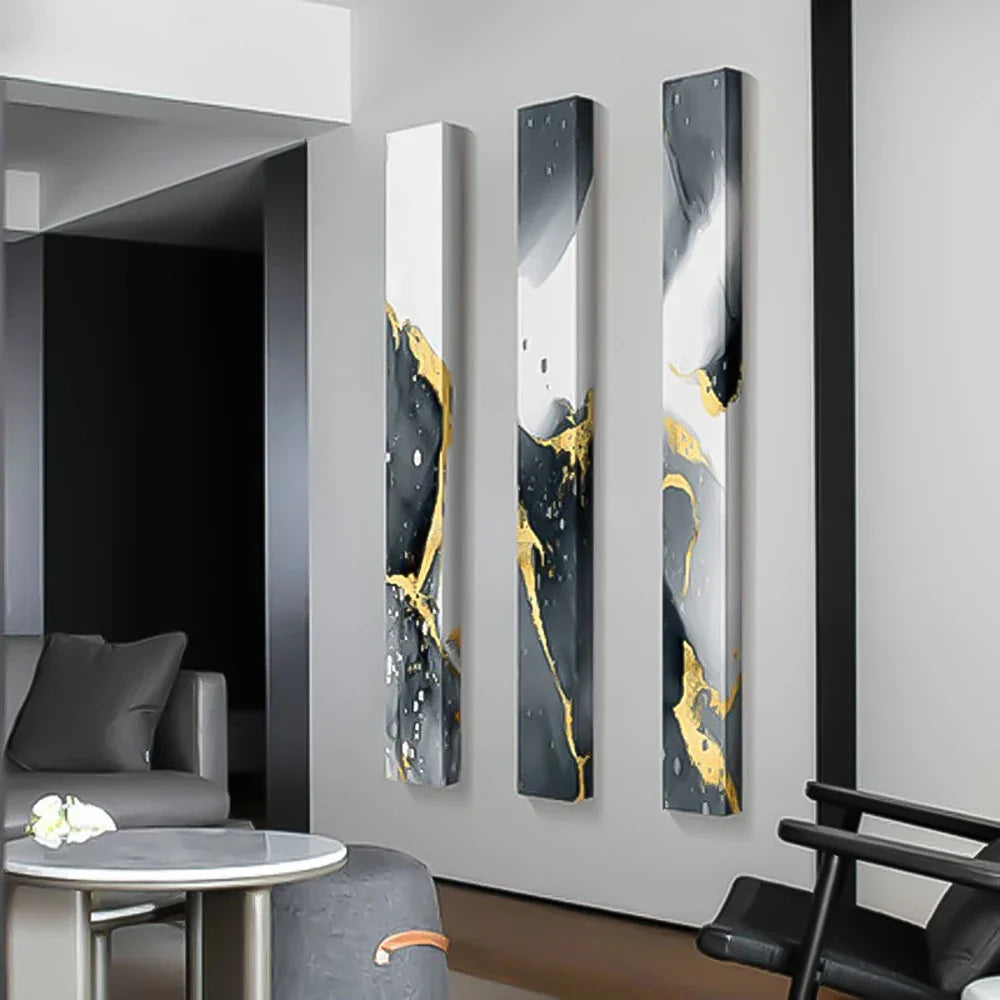 Abstract Gray Liquid Marble Wall Art Fine Art Canvas Prints Tall Vertical Slim Format Pictures For Modern Loft Apartment Living Room Home Office Decor | Bowlift