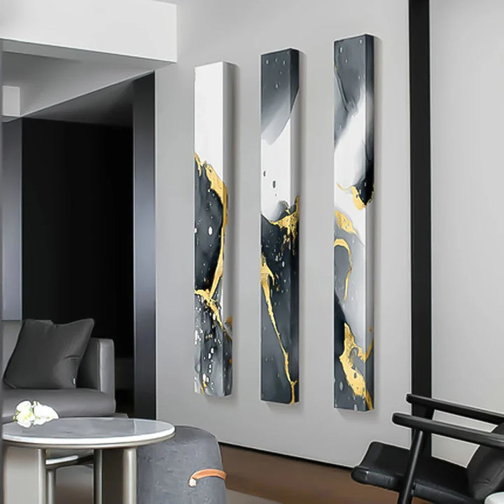 Abstract Gray Liquid Marble Wall Art Fine Art Canvas Prints Tall Vertical Slim Format Pictures For Modern Loft Apartment Living Room Home Office Decor | Bowlift