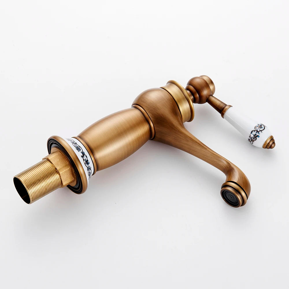 HeritageFlow – Vintage Bronze Faucet with Porcelain Handle Bowlift