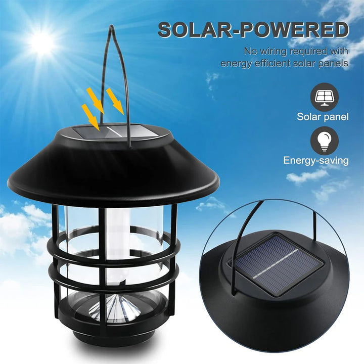 BowLift | Flammora Solar Pendant Light with Flame Effect | IP65 Waterproof | Stainless Steel & Glass | For Garden, Fence & Terrace