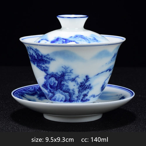 BowLift | PorceVive Gaiwan Tea Cup | Handcrafted Porcelain with Landscape Pattern | Chinese Tea Set with Lid