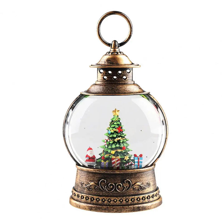 BowLift | Lunavera Christmas Snow Globe Lantern | Music Box with LED Light & Glitter | Vintage Gold Design | USB & Battery Operated | 21–26 cm