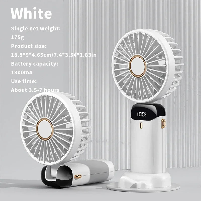 Handheld Mini Fan – 3000mAh Foldable Portable Desk & Neck Hanging Fan with 5 Speeds, USB Rechargeable & Phone Stand Display | Bowlift