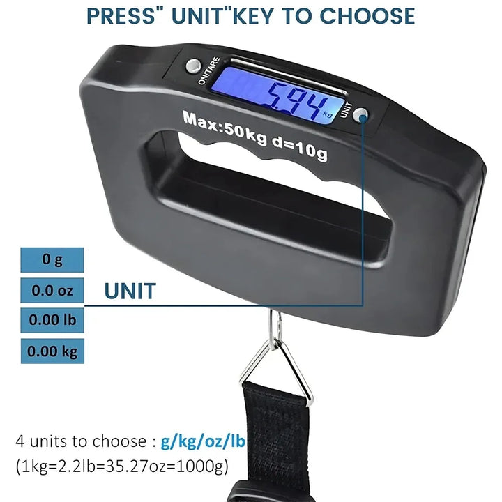 BowLift | WeighLite Digital Luggage Scale | LCD Display with Backlight | Up to 50 kg | Portable & Precise | For Travel & Baggage