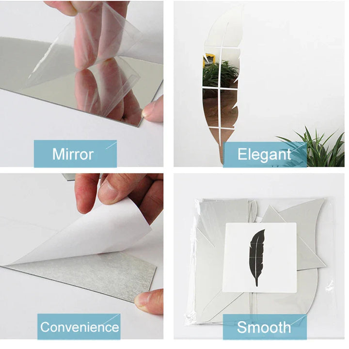 BowLift | 3D Feather Art Mirror Wall Sticker