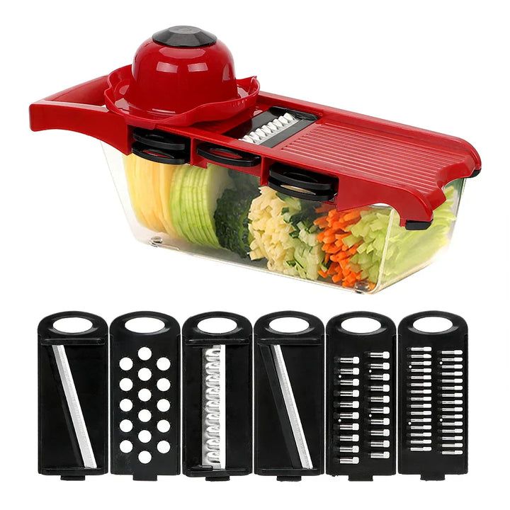 BowLift | PrepVario Vegetable Cutter Set | 9-piece with Box & Finger Guard | Stainless Steel & BPA-free | In Red