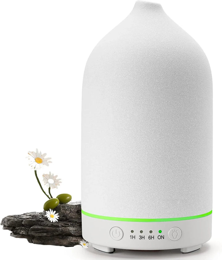 BowLift | Aromisca Ceramic Aroma Diffuser | 100 ml Ultrasonic Air Humidifier | 7 LED Colors & Timer | Handcrafted Design | EU Plug