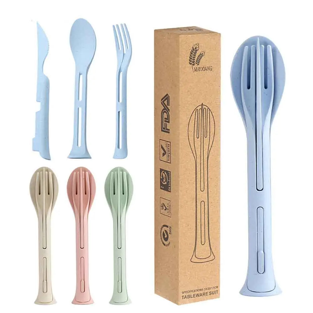 BowLift | EcoTrek Travel Cutlery | Sustainable & Reusable | With Case | Wheat Straw BPA-free