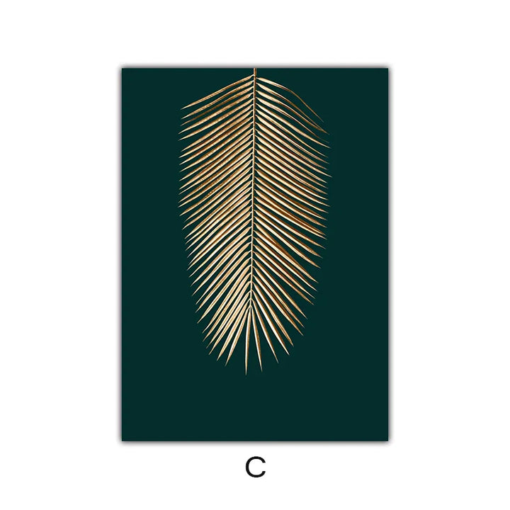 Abstract Tropical Botany Golden Leaves Wall Art Fine Art Canvas Prints Pictures For Living Room Dining Room Light Luxury Home Decor | Bowlift