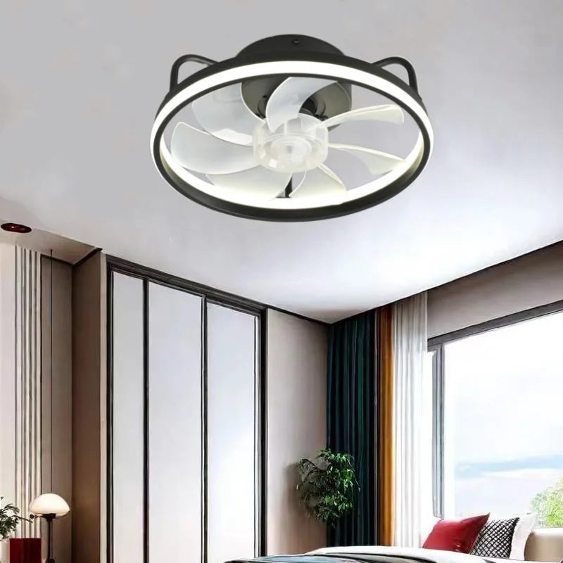 Modern LED Ceiling Fan Light with DC Motor - 6 Speed, Timer, Low Floor Attic Fan, Remote Control Decorative Light | Bowlift