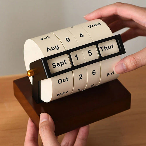 Mid-Century Rotating Wooden Perpetual Desk Calendar | Bowlift