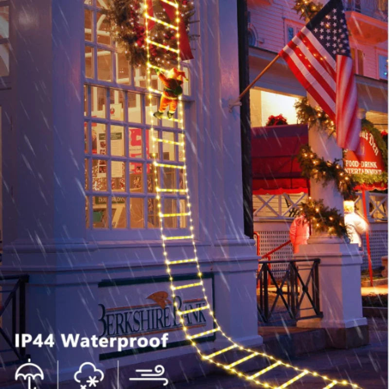 BowLift | Winter Light | LED Christmas Decoration | Climbing Santa with Ladder | 1.5 m / 3 m | 8 Light Modes | USB