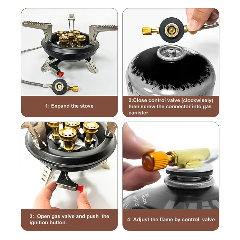 BowLift | Flamurion Camping Gas Stove 16000W with Piezo Ignition | Foldable High-Pressure Gas Burner for Outdoor & Emergencies | For Butane/Propane