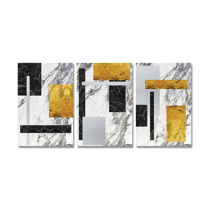 Black Golden Block Marble Abstract Wall Art Fine Art Canvas Prints Modern Geometric Pictures For Living Room Home Office Art Decor | Bowlift