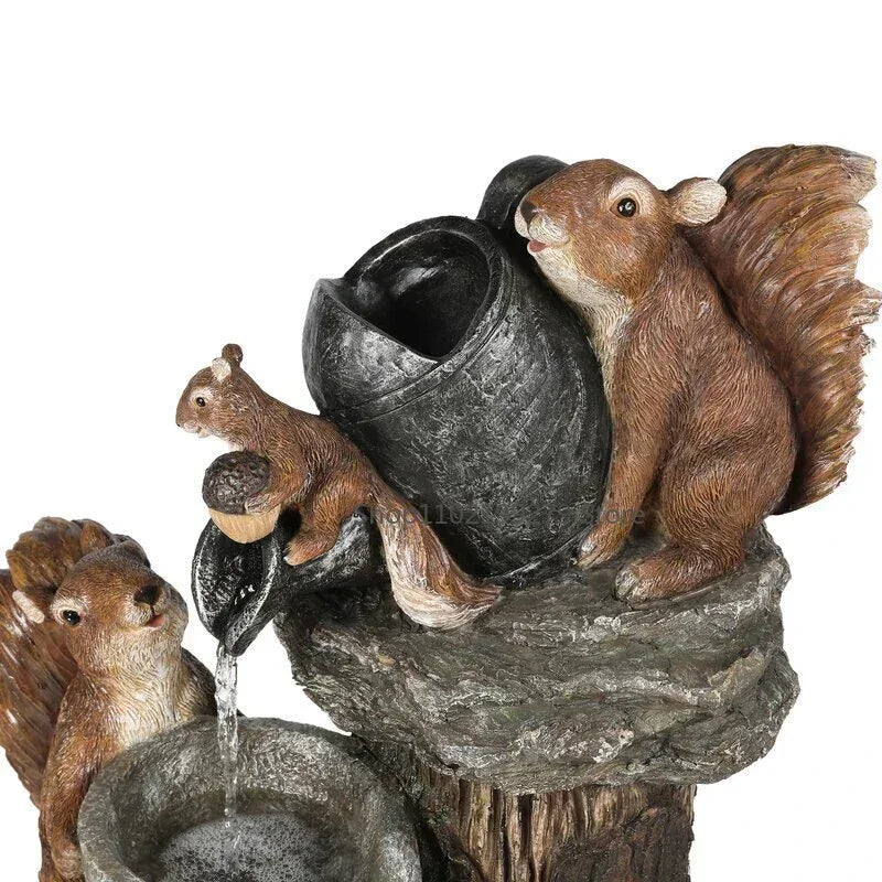 BowLift | Lunaverde Solar Deco Fountain Duck & Squirrel | Garden Figure with LED Light | Weatherproof Resin | For Terrace & Balcony