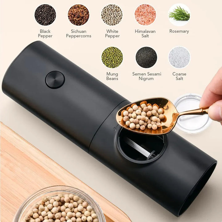 BowLift | 2 Pieces Electric Salt and Pepper Mill with Adjustable Grinding Degree, Refillable Mill, Battery-Powered Kitchen Gadget
